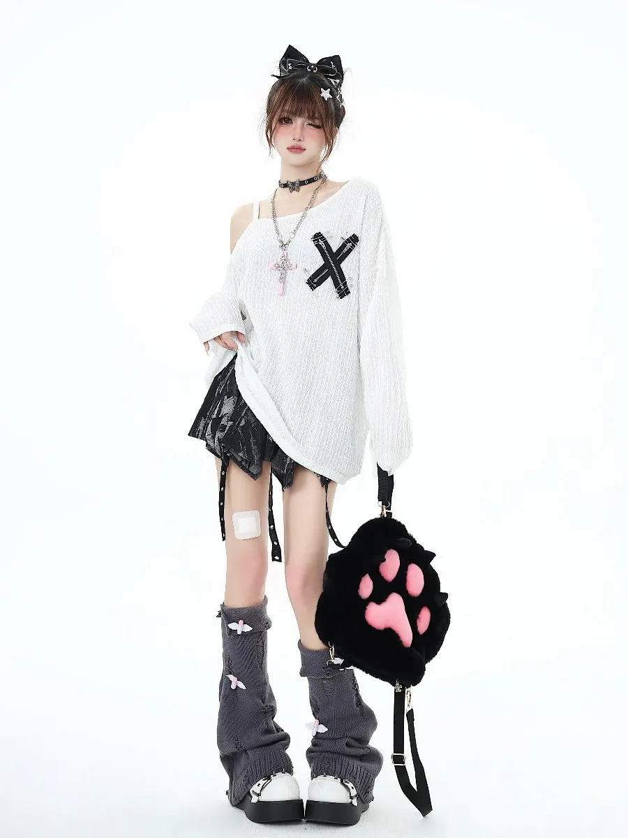 11shop original off-shoulder pin autumn T-shirt loose long sleeves