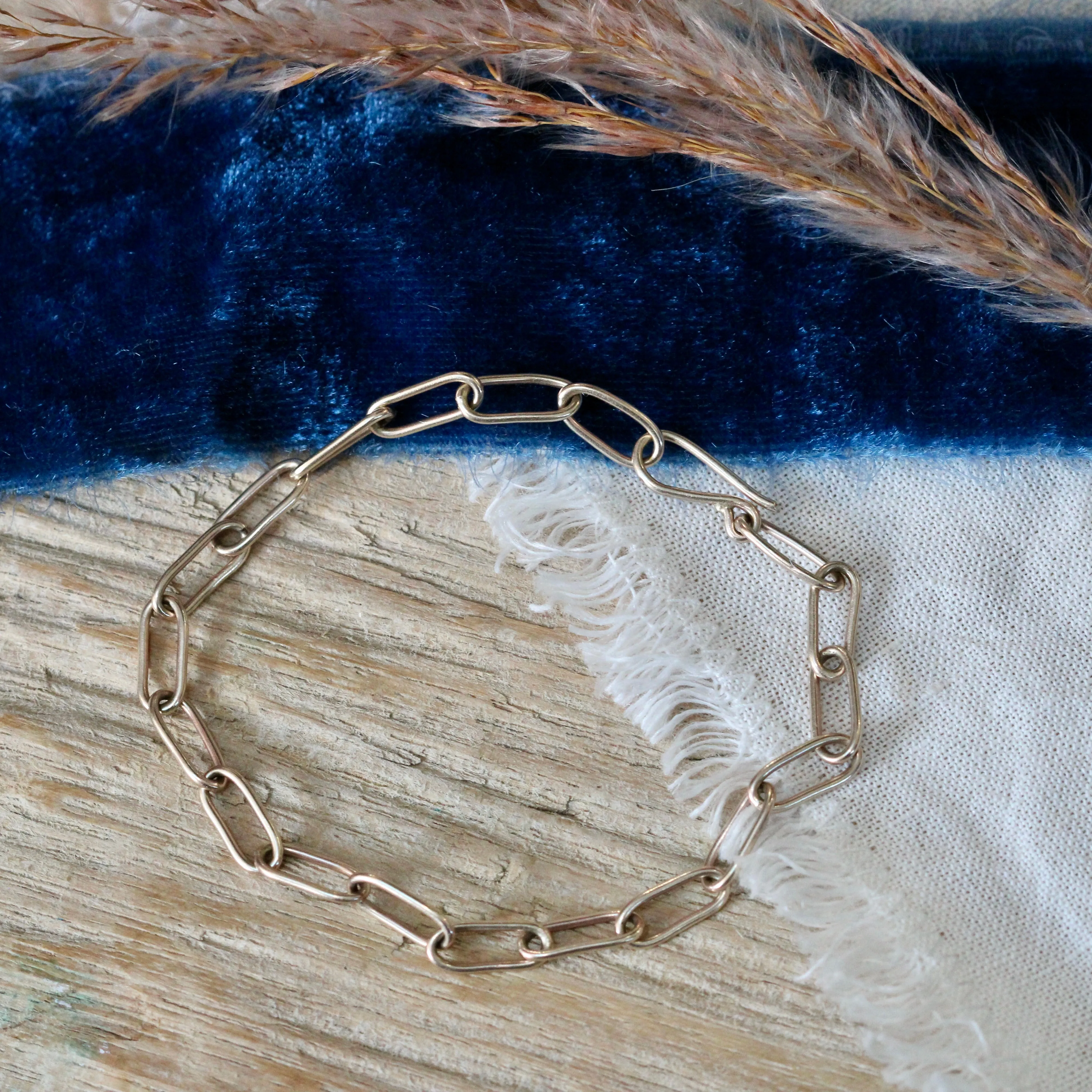 14k gold handmade paper clip chain bracelet