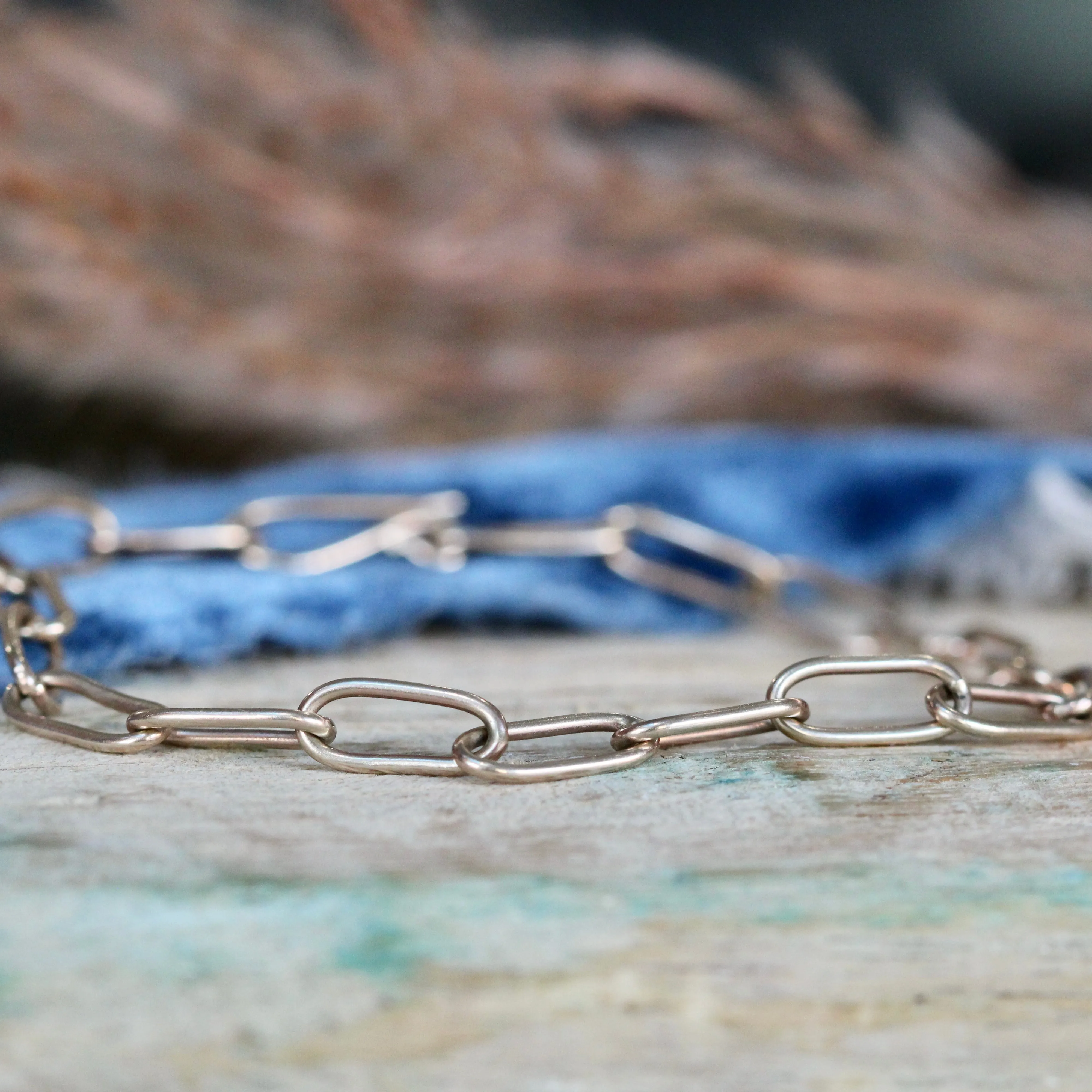 14k gold handmade paper clip chain bracelet