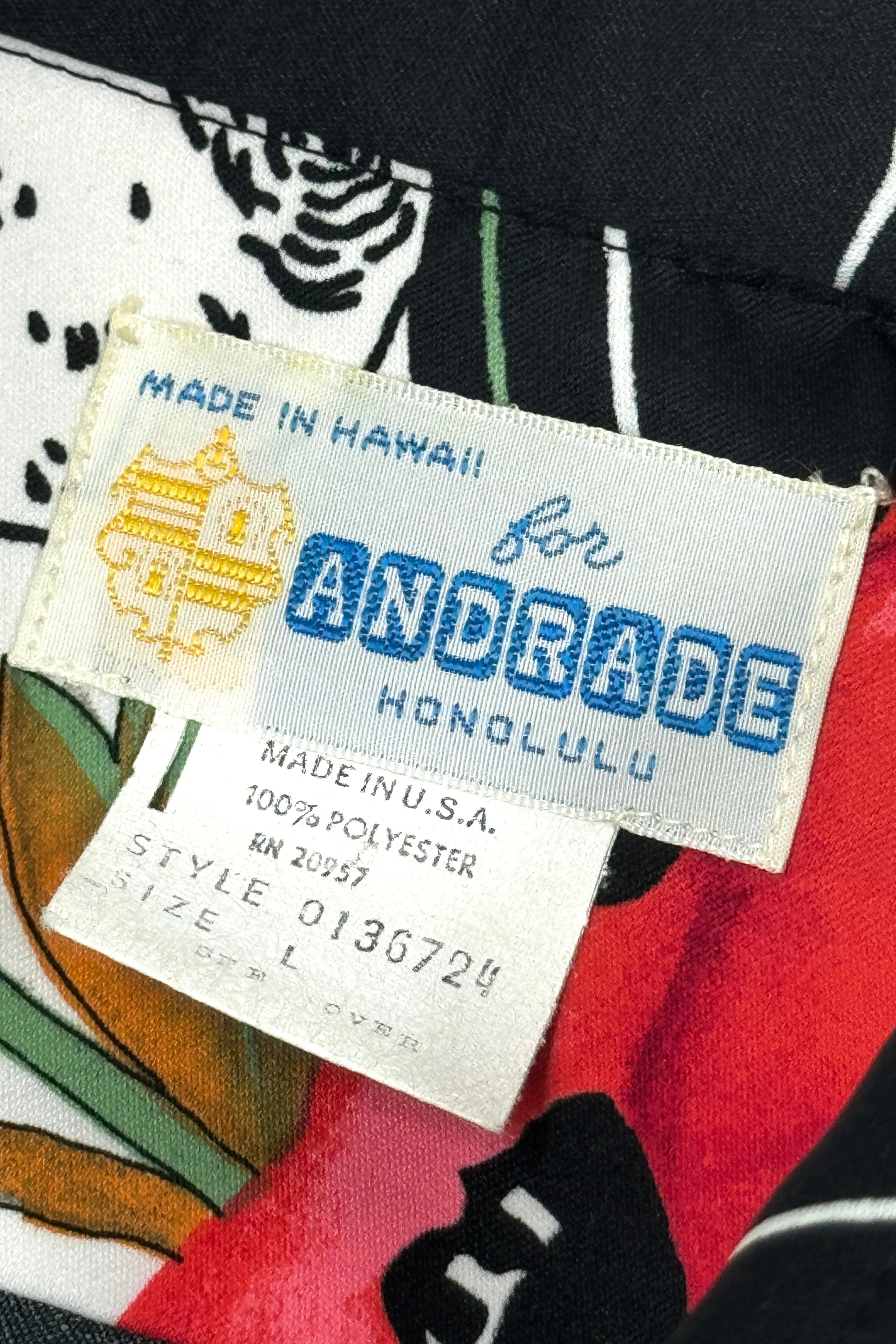 1970’S ANDRADE HONOLULU MADE IN USA HAWAIIAN POPPY PRINT L/S B.D. SHIRT LARGE