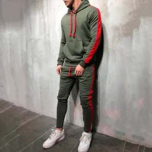 2 Pieces Sets Tracksuit Men New Brand Autumn Winter Hooded Sweatshirt  Drawstring Pants Male Stripe Patchwork Hoodies Bigsweety