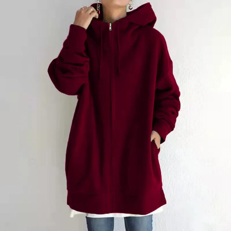 2022 Women's Autumn Winter Streetwear Zip Up Long Oversized Fleece Hoodie
