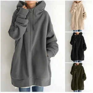 2022 Women's Autumn Winter Streetwear Zip Up Long Oversized Fleece Hoodie
