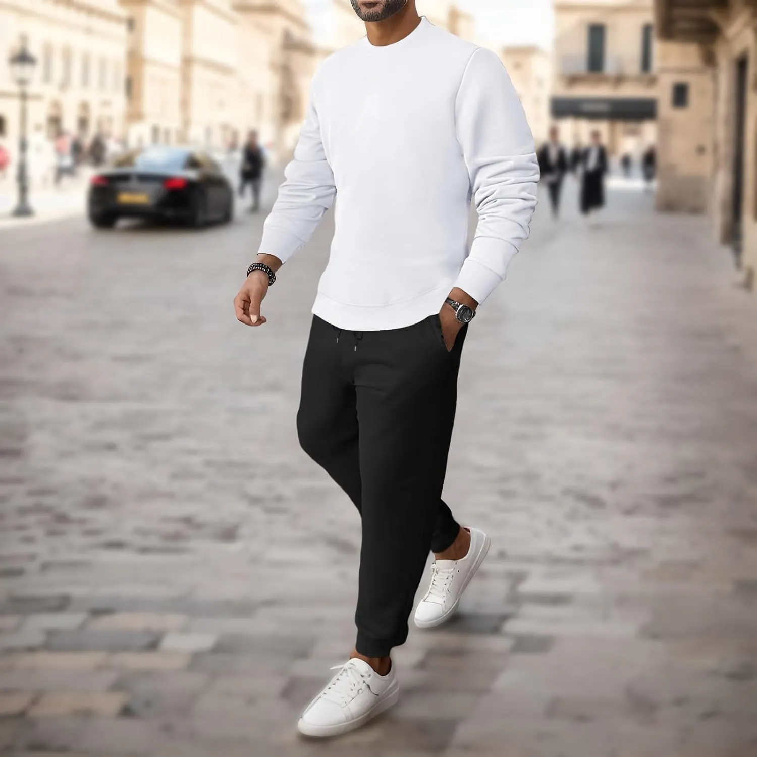 2023 Mens 2 Piece Outfits Tracksuit Set Winter Long Sleeve T Shirt Pants Set Fashion Stylish Plus Size Jogger Suit Sweatsuit