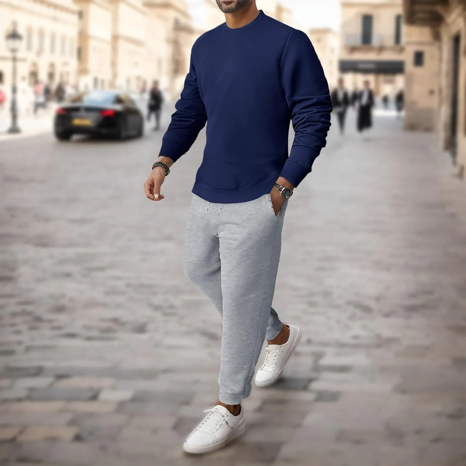 2023 Mens 2 Piece Outfits Tracksuit Set Winter Long Sleeve T Shirt Pants Set Fashion Stylish Plus Size Jogger Suit Sweatsuit