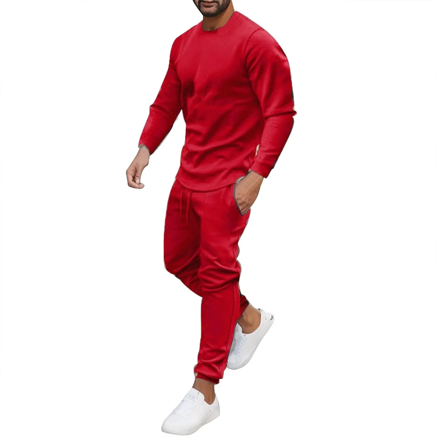2023 Men's Tracksuit 2 Piece Long Sleeve Pullover Sweatpants Jogging Sets Stylish Plain Track Suit Athletic Casual Sweatsuit