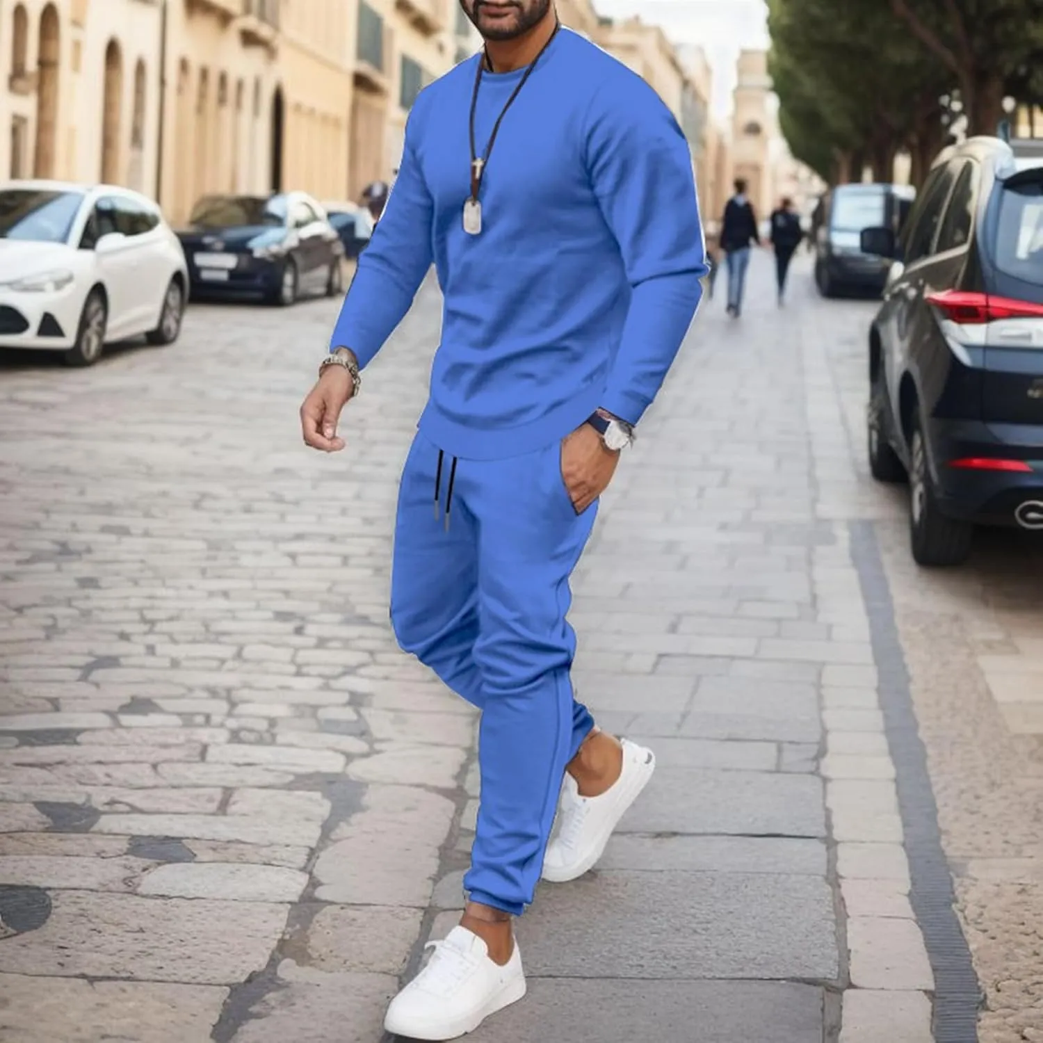 2023 Men's Tracksuit 2 Piece Long Sleeve Pullover Sweatpants Jogging Sets Stylish Plain Track Suit Athletic Casual Sweatsuit