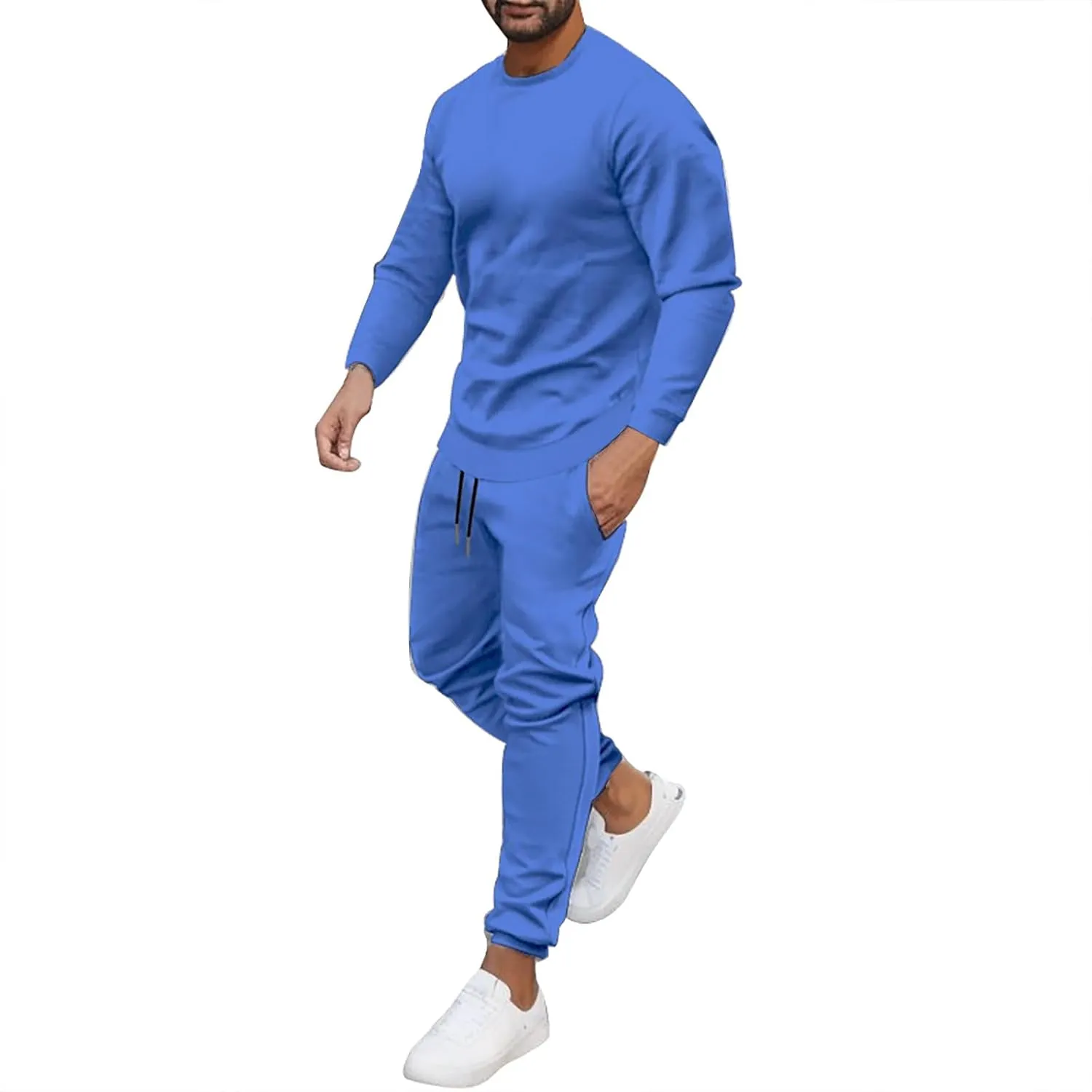 2023 Men's Tracksuit 2 Piece Long Sleeve Pullover Sweatpants Jogging Sets Stylish Plain Track Suit Athletic Casual Sweatsuit