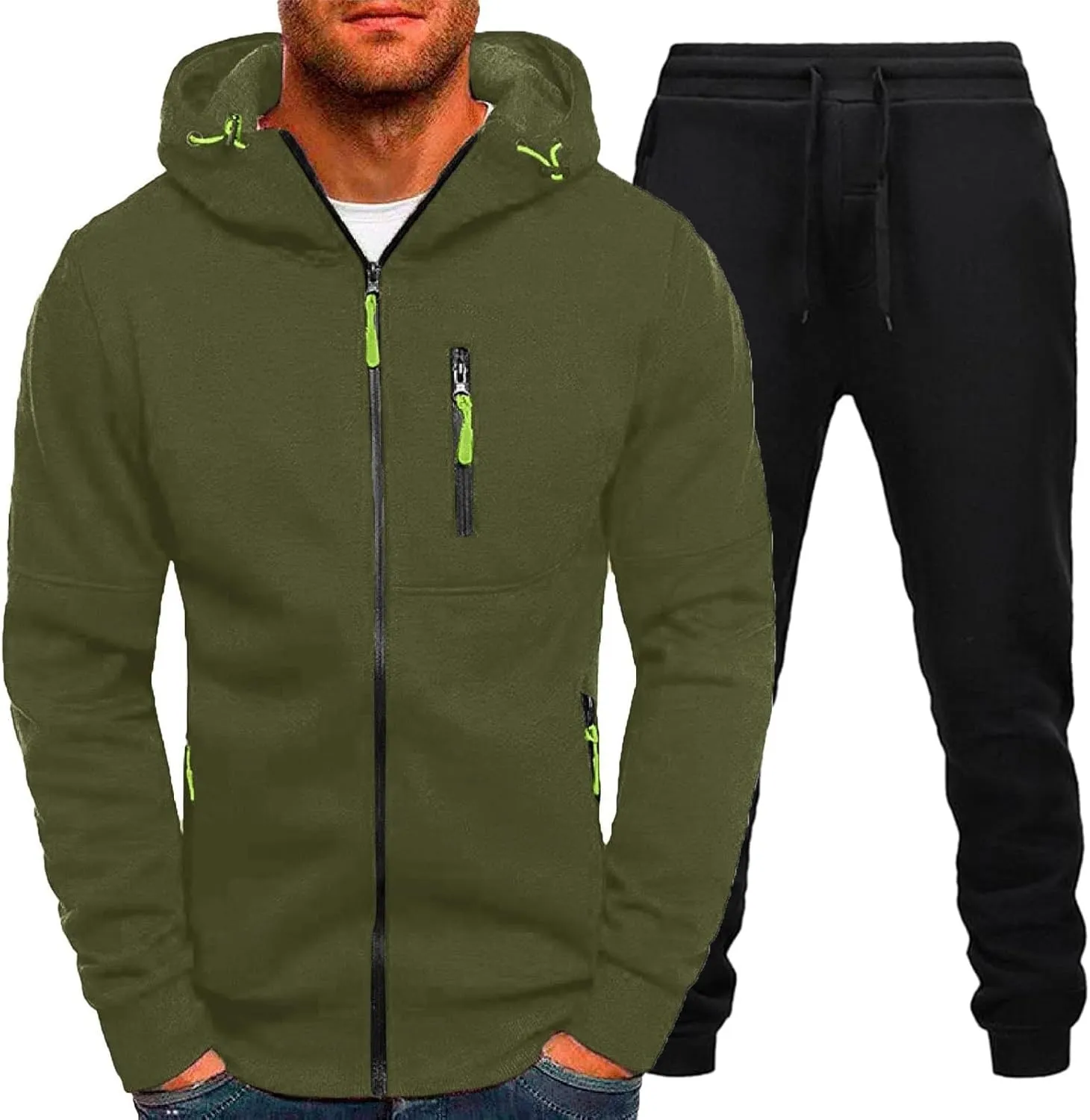2023 Men's Tracksuit Set Winter 2 Piece Outfits Plus Size Full Zip Hoodie Jackets Sweatpants Sets Stylish Sport Sweatsuit