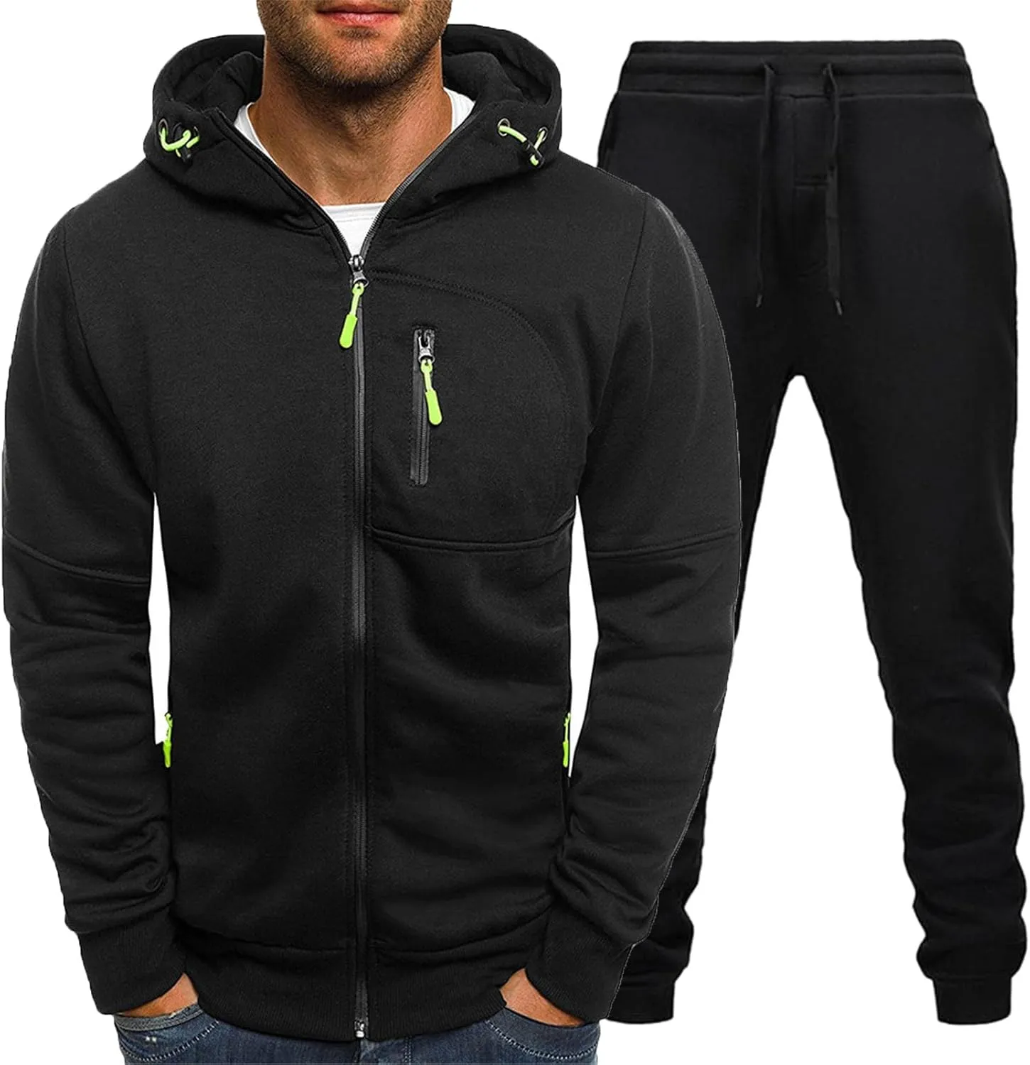 2023 Men's Tracksuit Set Winter 2 Piece Outfits Plus Size Full Zip Hoodie Jackets Sweatpants Sets Stylish Sport Sweatsuit