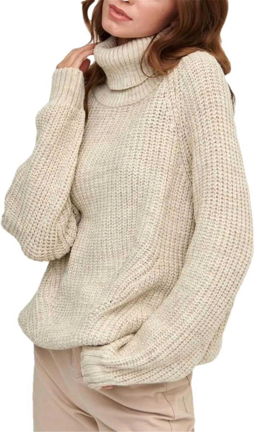 2023 Women's Turtlenecks Pullovers Purple Soft Thick Knitted Top with Sleeves Autumn Winter Basic Oversize Sweater for Women