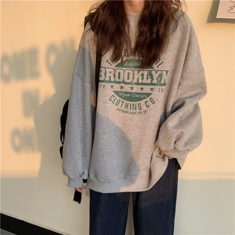 2025 Women's Hoodies – Office Lady Loose Coat, Korean Fashion Letter Printed Pullover, Y2K Spring Sweatshirts