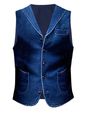 【24-hour shipping】Men's Pocket Retro Solid Color Denim Suit Vest