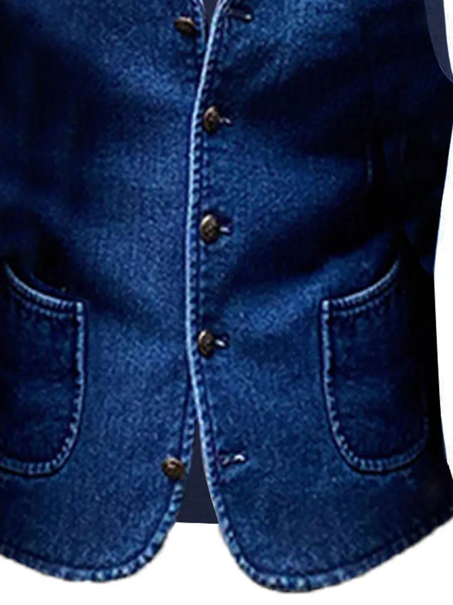 【24-hour shipping】Men's Pocket Retro Solid Color Denim Suit Vest