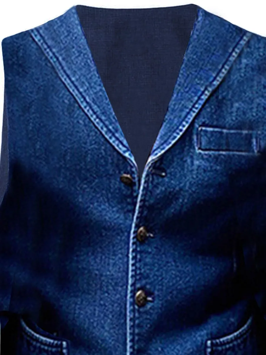 【24-hour shipping】Men's Pocket Retro Solid Color Denim Suit Vest