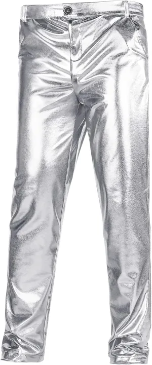 70s Disco Mens Metallic Shiny Suit Pants Hip-Hop Shinny Trousers Halloween Costume for Rave Nightclub Dance Party