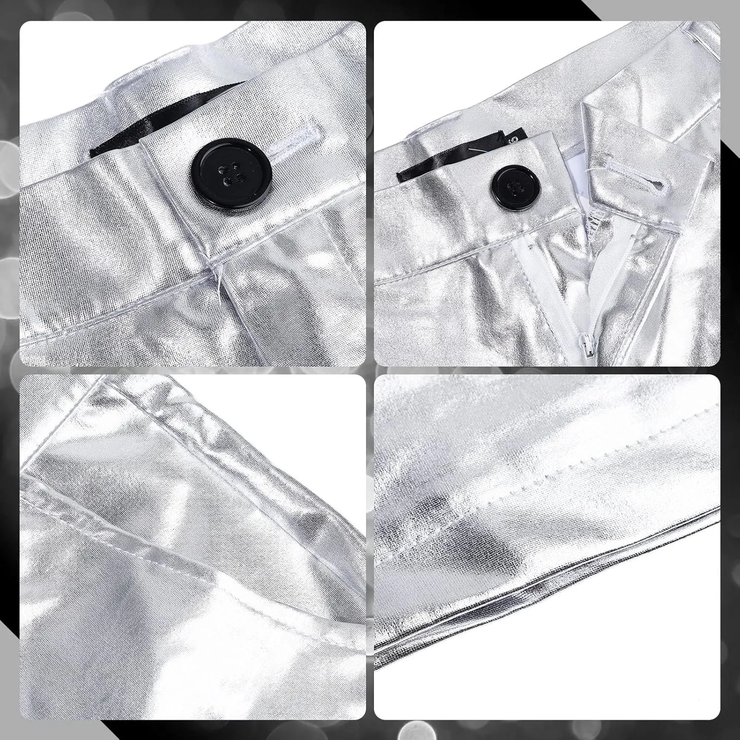 70s Disco Mens Metallic Shiny Suit Pants Hip-Hop Shinny Trousers Halloween Costume for Rave Nightclub Dance Party
