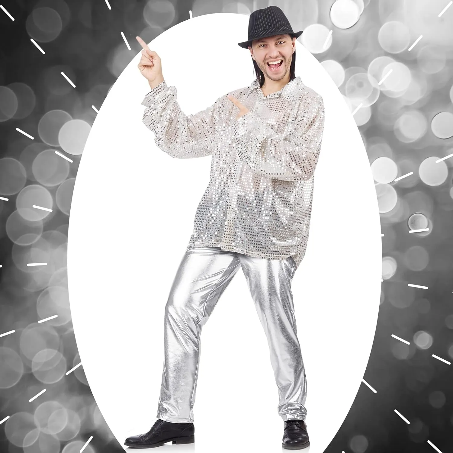 70s Disco Mens Metallic Shiny Suit Pants Hip-Hop Shinny Trousers Halloween Costume for Rave Nightclub Dance Party