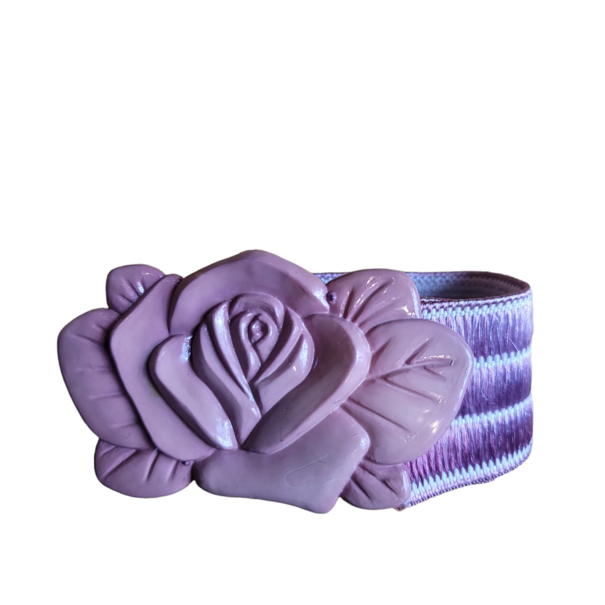 70s Vintage Stretch Band Belt With 3D Flower OSFM