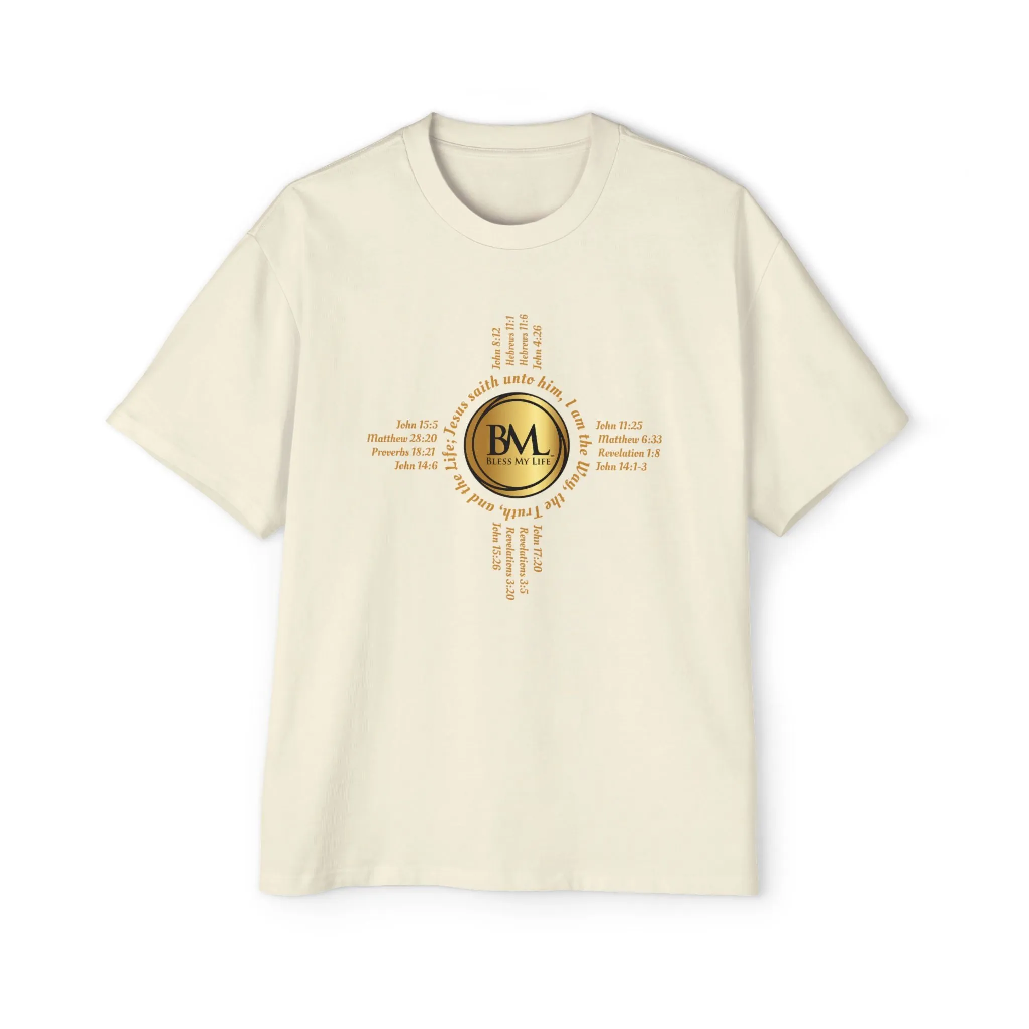 A New Mexican Favorite, Strength in Christ Performance Tee with Biblical Scriptures surrounding BML logo and in the form of the famed & respected Zia Pueblo Symbol