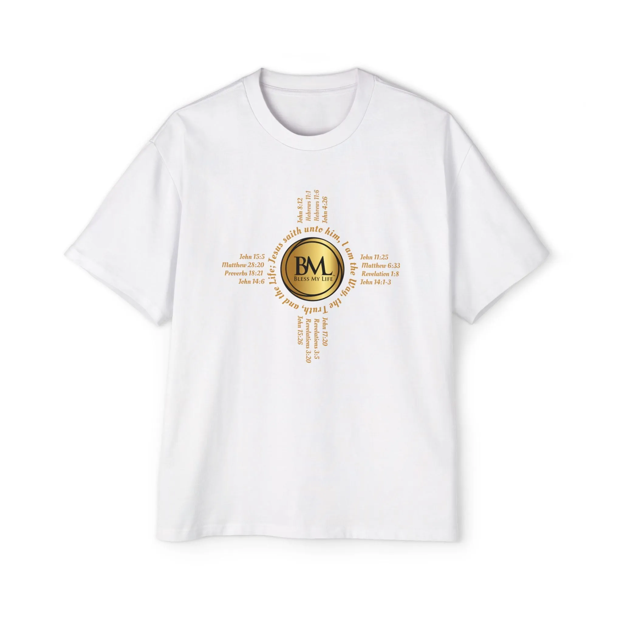 A New Mexican Favorite, Strength in Christ Performance Tee with Biblical Scriptures surrounding BML logo and in the form of the famed & respected Zia Pueblo Symbol
