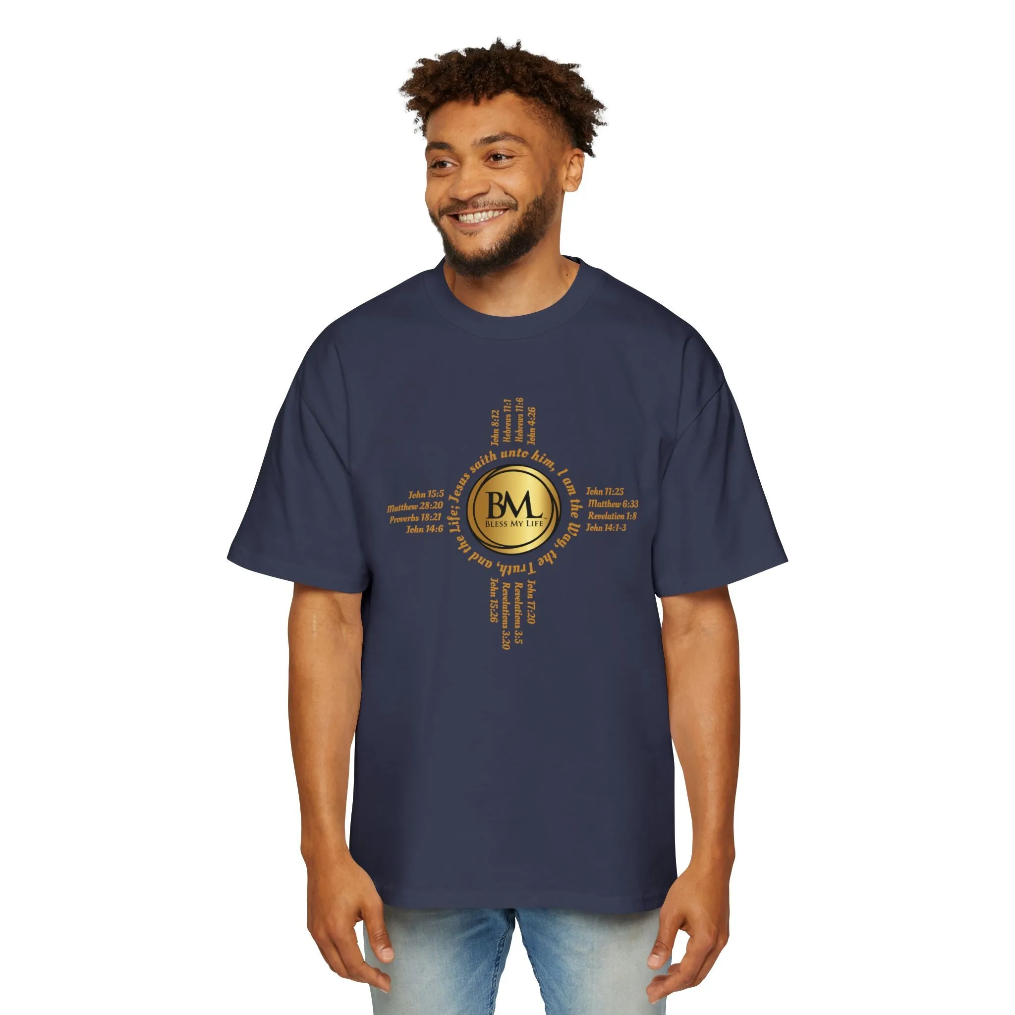 A New Mexican Favorite, Strength in Christ Performance Tee with Biblical Scriptures surrounding BML logo and in the form of the famed & respected Zia Pueblo Symbol