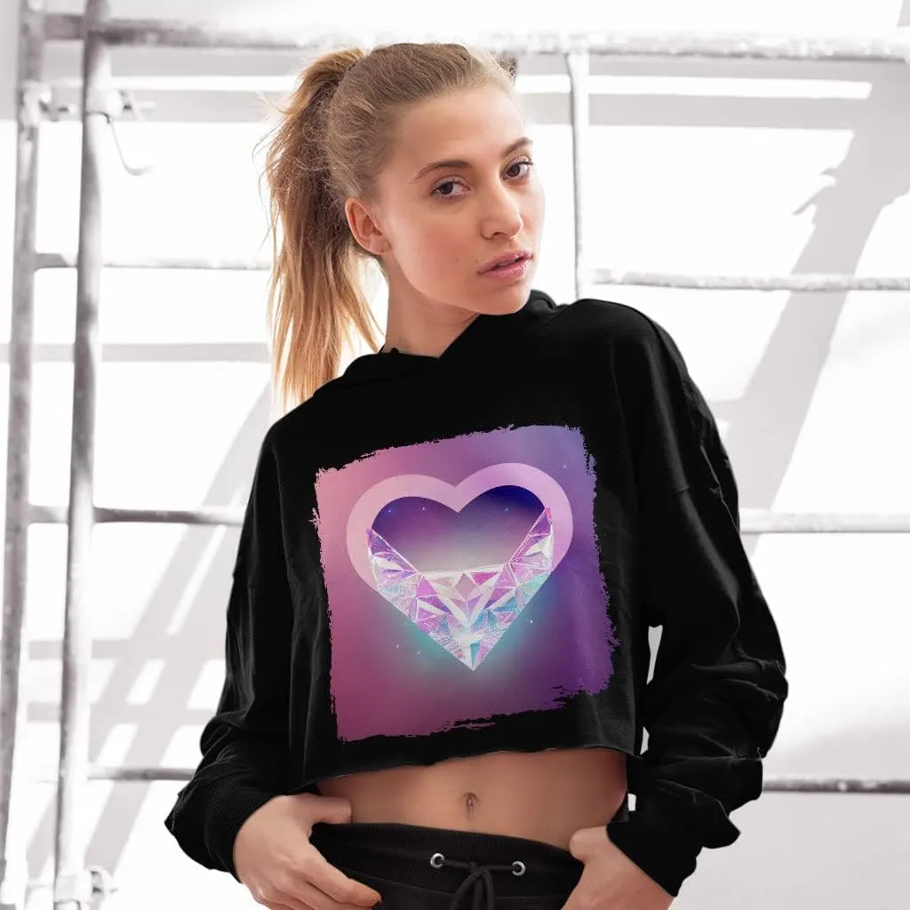 Abstract Heart Women's Cropped Fleece Hoodie - Colorful Cropped Hoodie for Women - Themed Hooded Sweatshirt