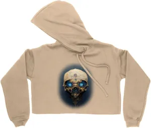 Abstract Skull Painting Women's Cropped Fleece Hoodie - Skull Design Cropped Hoodie for Women