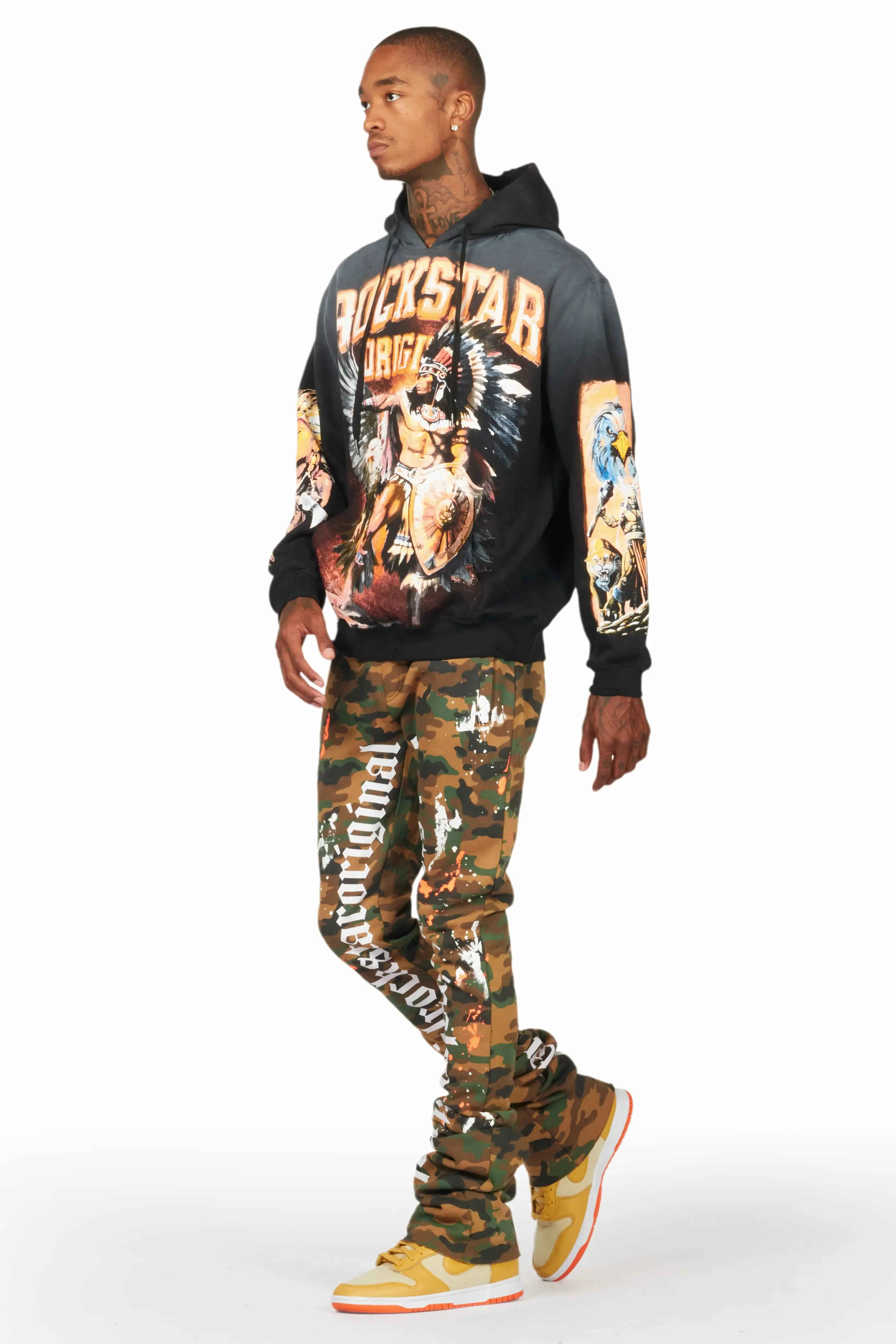 Adwin Painter Faded Camo Super Stacked Flare Pants