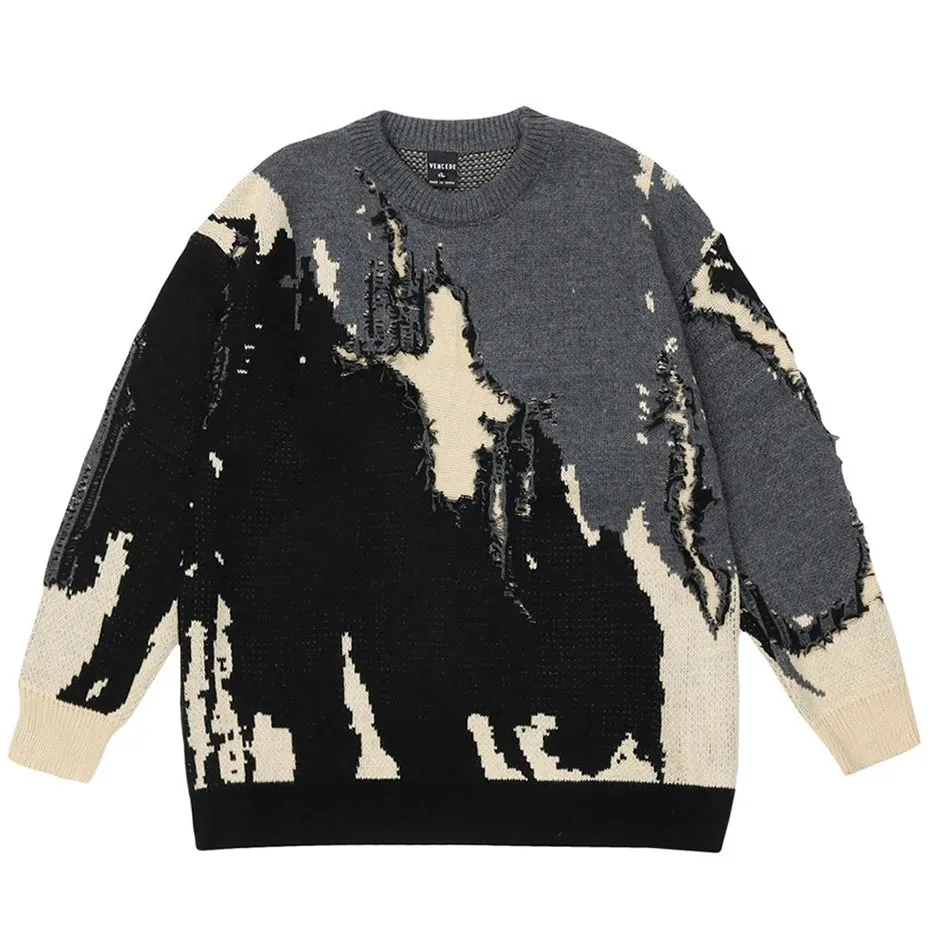 Aidase Punk Knitted Sweaters Men Distressed Designer Oversized Harajuku Streetwear Sweaters Fall Winter Hip Hop Knit Pullovers Tops