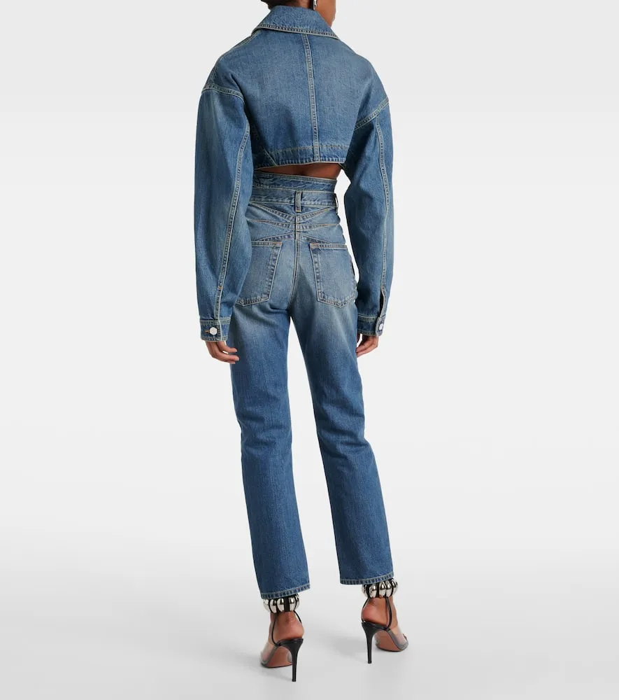 Alaia Cropped denim wrap jacket