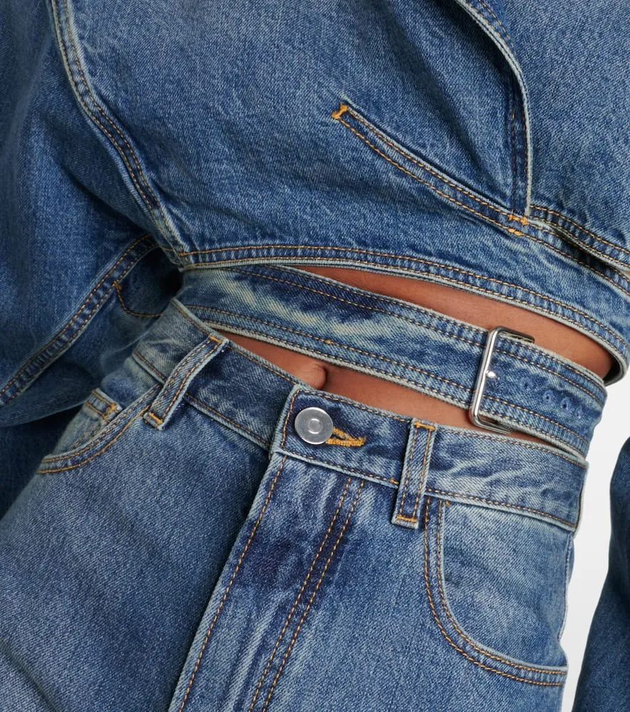 Alaia Cropped denim wrap jacket