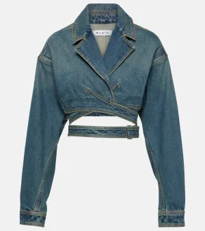 Alaia Cropped denim wrap jacket