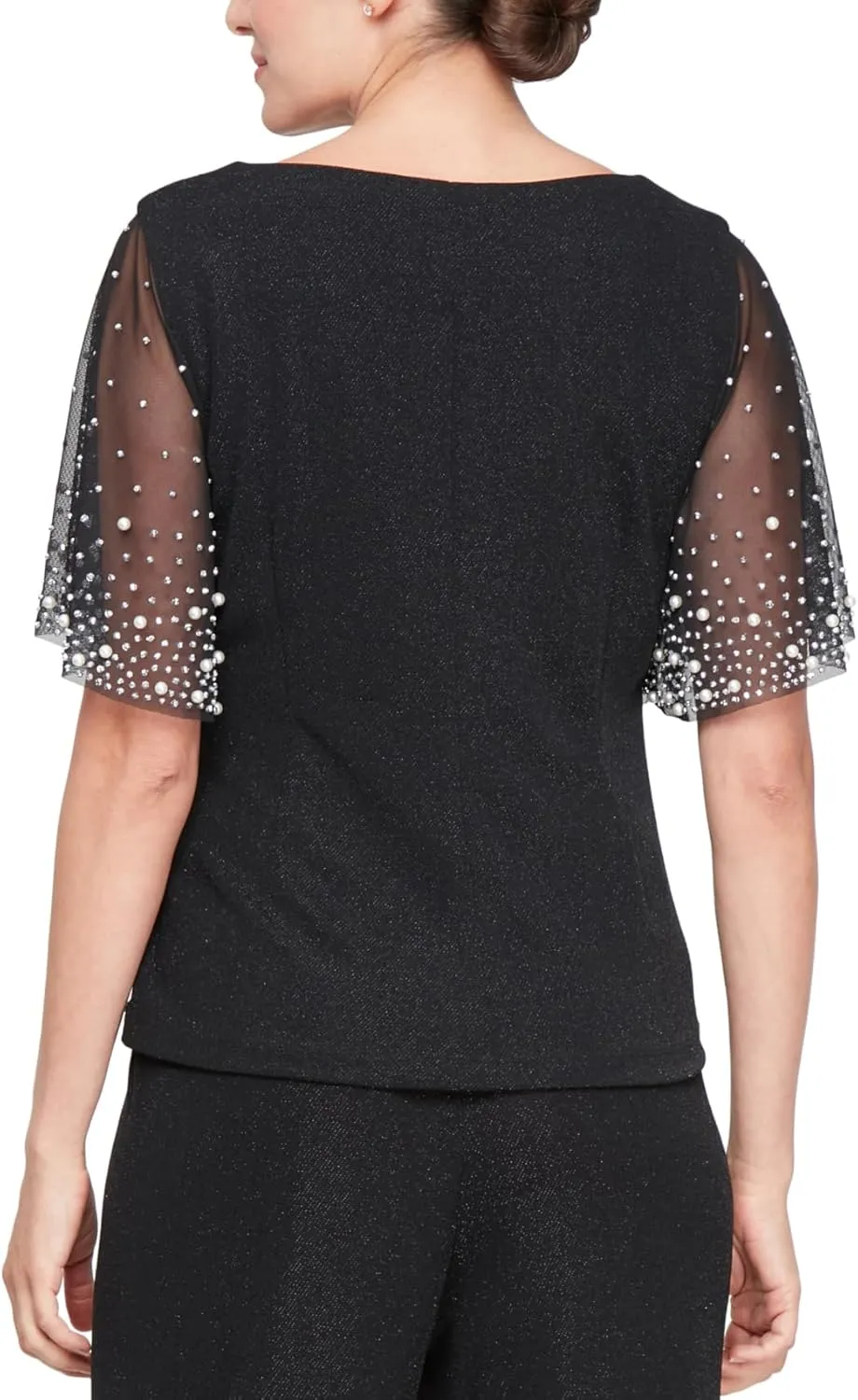 Alex Evenings Women's Metallic Knit Blouse, Formal Dress Shirt (Petite and Regular Sizes)