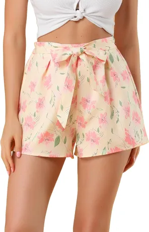 Allegra K Women's Printed Elastic Tie High Waist Culottes Beach Summer Shorts