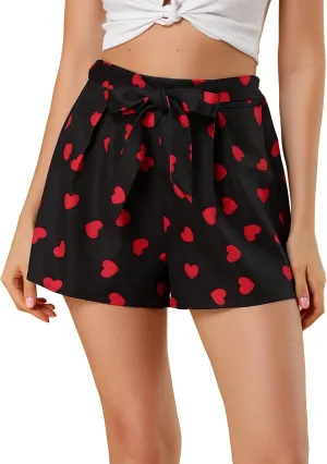 Allegra K Women's Printed Elastic Tie High Waist Culottes Beach Summer Shorts