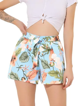 Allegra K Women's Printed Elastic Tie High Waist Culottes Beach Summer Shorts