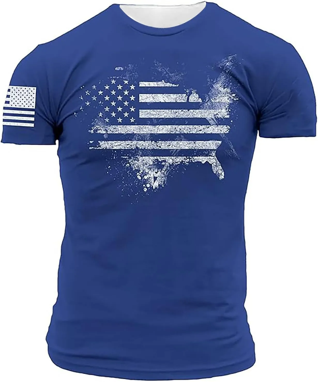 American Flag T-Shirts for Men Retro USA Star Print Sweat Shirts Stretch Slim Muscle Shirt Gym Bodybuilding Tee Tops