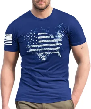 American Flag T-Shirts for Men Retro USA Star Print Sweat Shirts Stretch Slim Muscle Shirt Gym Bodybuilding Tee Tops