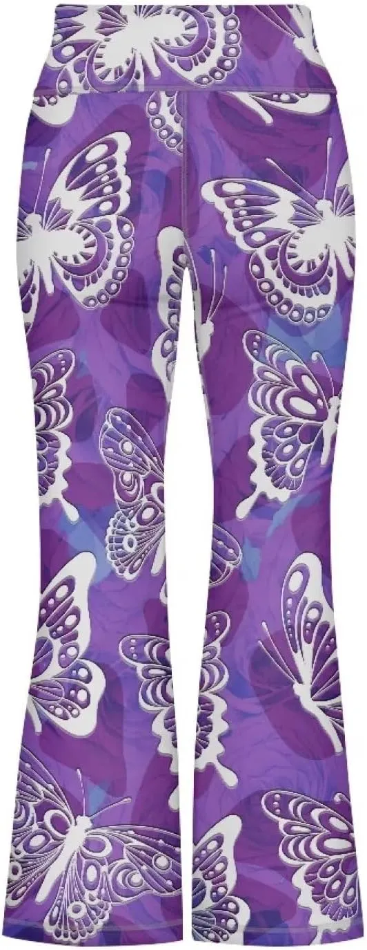 AmzPrint High Waist Flare Leggings Girls Solid Color Pink Yoga Flare Wide Leg Tummy Control Stretchy Pants