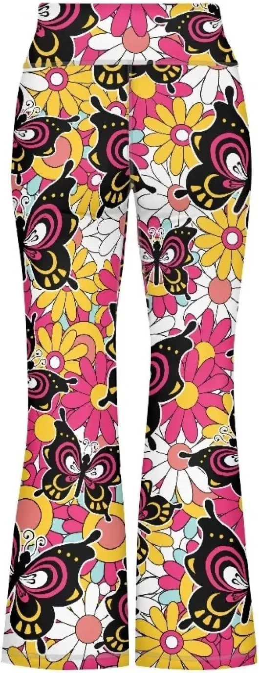 AmzPrint High Waist Flare Leggings Girls Solid Color Pink Yoga Flare Wide Leg Tummy Control Stretchy Pants