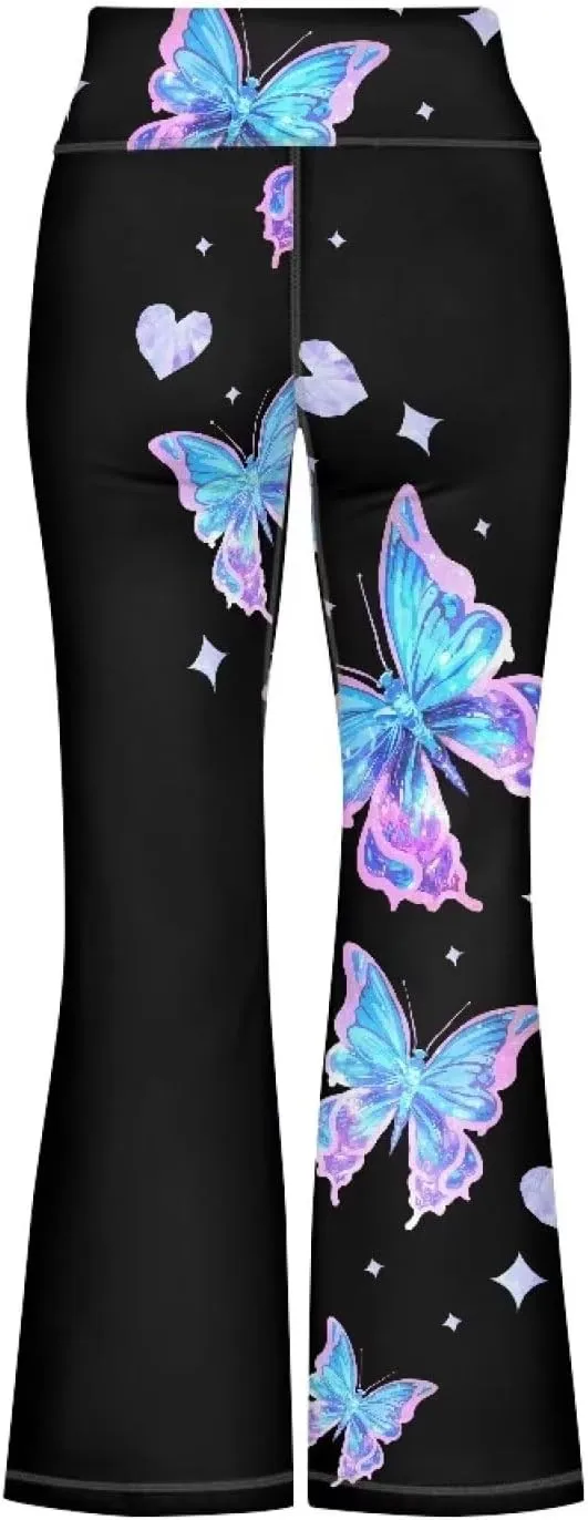 AmzPrint High Waist Flare Leggings Girls Solid Color Pink Yoga Flare Wide Leg Tummy Control Stretchy Pants