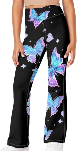 AmzPrint High Waist Flare Leggings Girls Solid Color Pink Yoga Flare Wide Leg Tummy Control Stretchy Pants