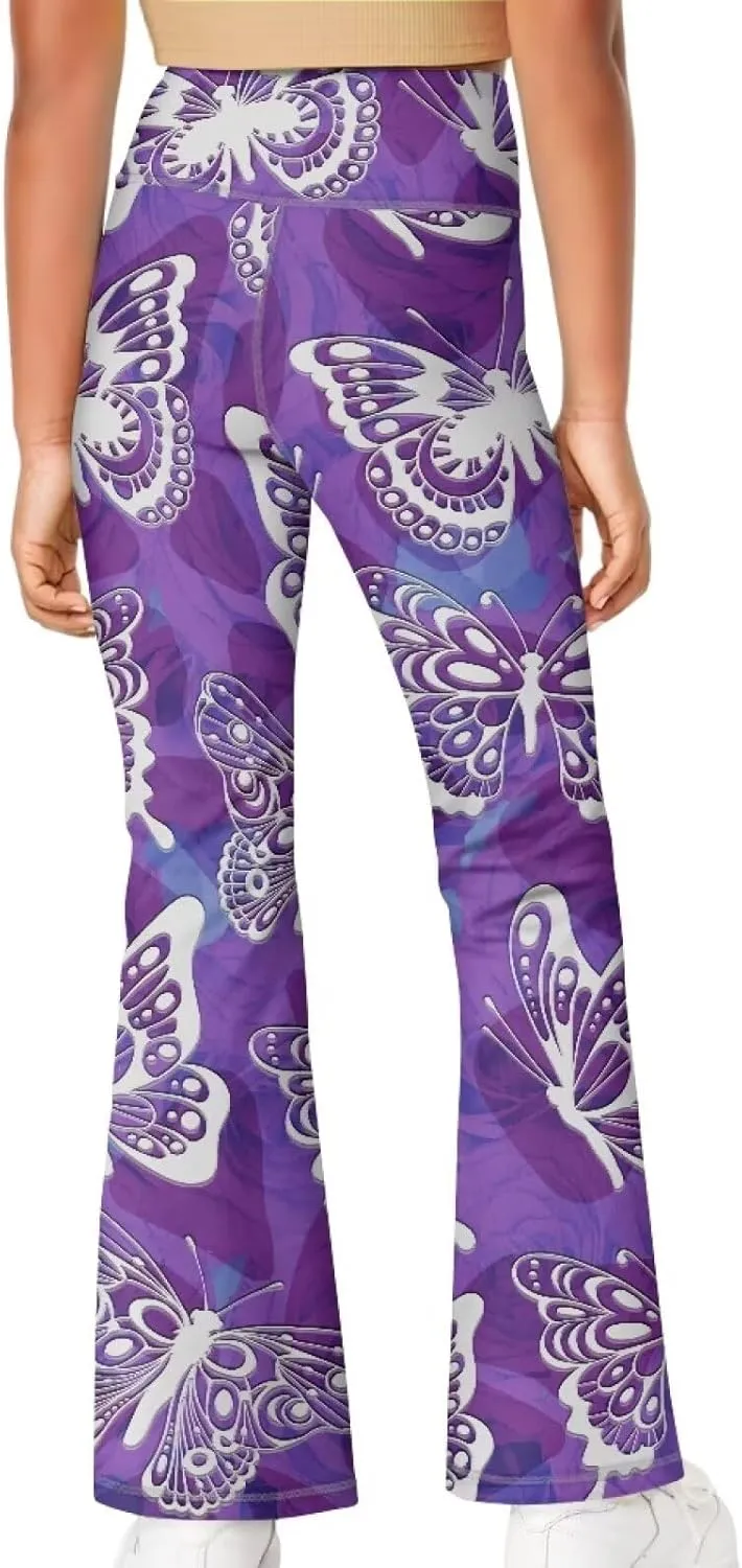 AmzPrint High Waist Flare Leggings Girls Solid Color Pink Yoga Flare Wide Leg Tummy Control Stretchy Pants