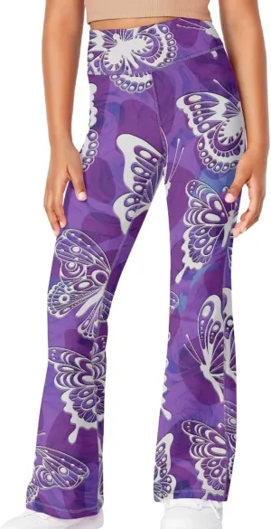 AmzPrint High Waist Flare Leggings Girls Solid Color Pink Yoga Flare Wide Leg Tummy Control Stretchy Pants