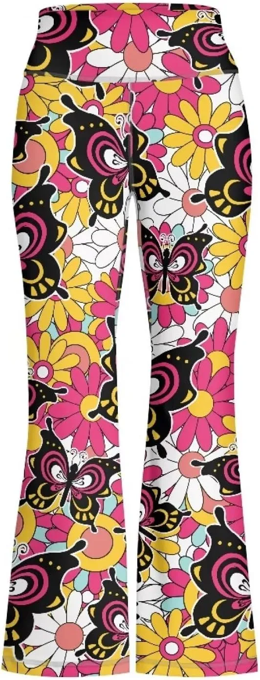 AmzPrint High Waist Flare Leggings Girls Solid Color Pink Yoga Flare Wide Leg Tummy Control Stretchy Pants