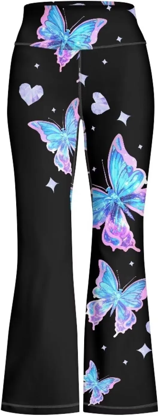 AmzPrint High Waist Flare Leggings Girls Solid Color Pink Yoga Flare Wide Leg Tummy Control Stretchy Pants