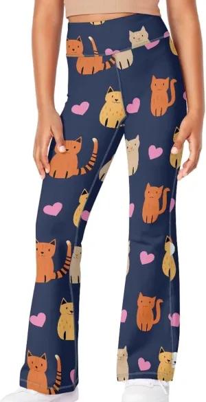 AmzPrint High Waist Flare Leggings Girls Solid Color Pink Yoga Flare Wide Leg Tummy Control Stretchy Pants