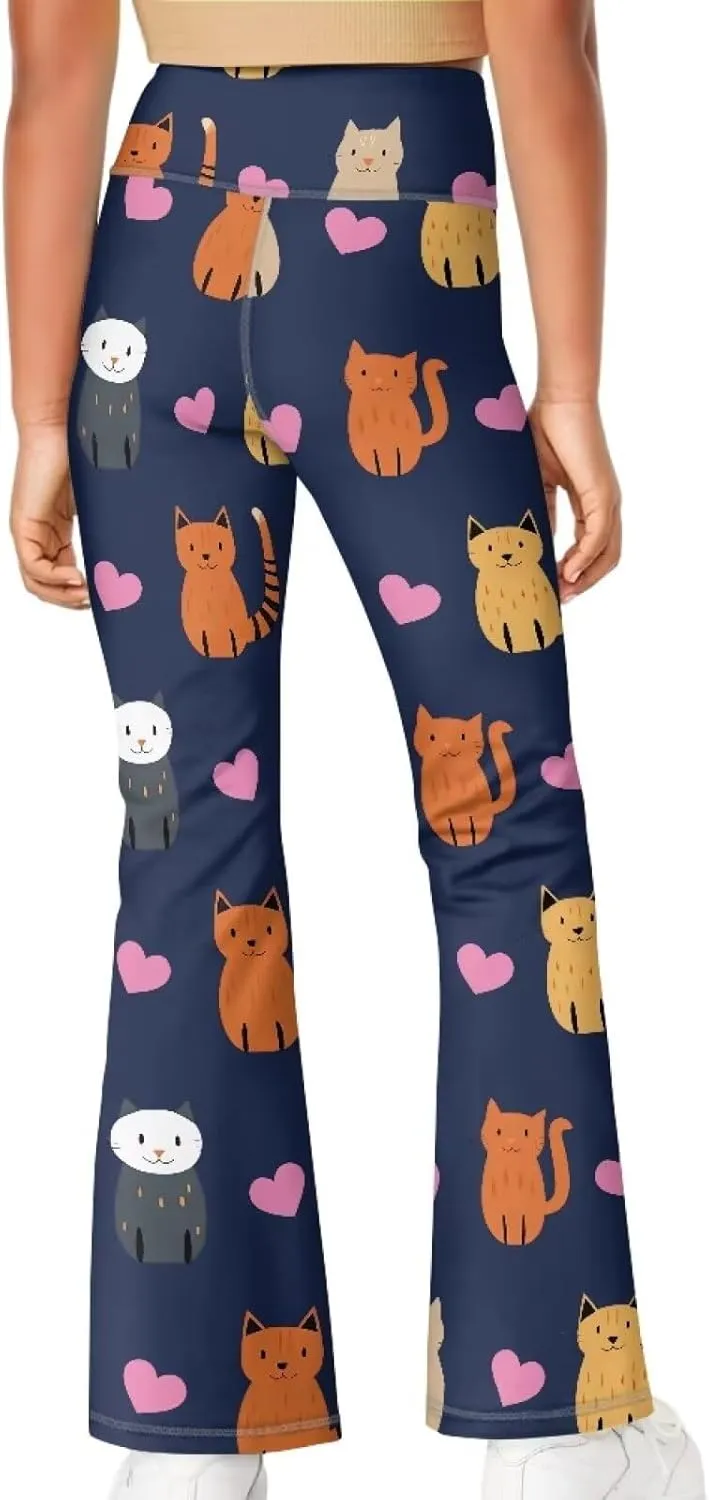 AmzPrint High Waist Flare Leggings Girls Solid Color Pink Yoga Flare Wide Leg Tummy Control Stretchy Pants