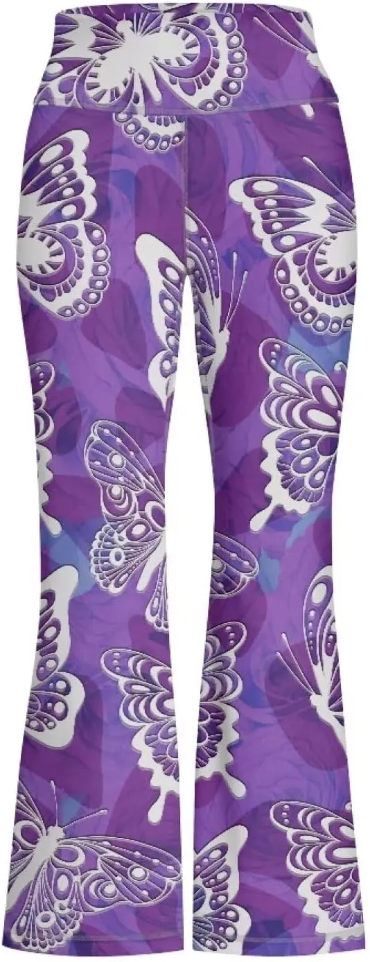 AmzPrint High Waist Flare Leggings Girls Solid Color Pink Yoga Flare Wide Leg Tummy Control Stretchy Pants
